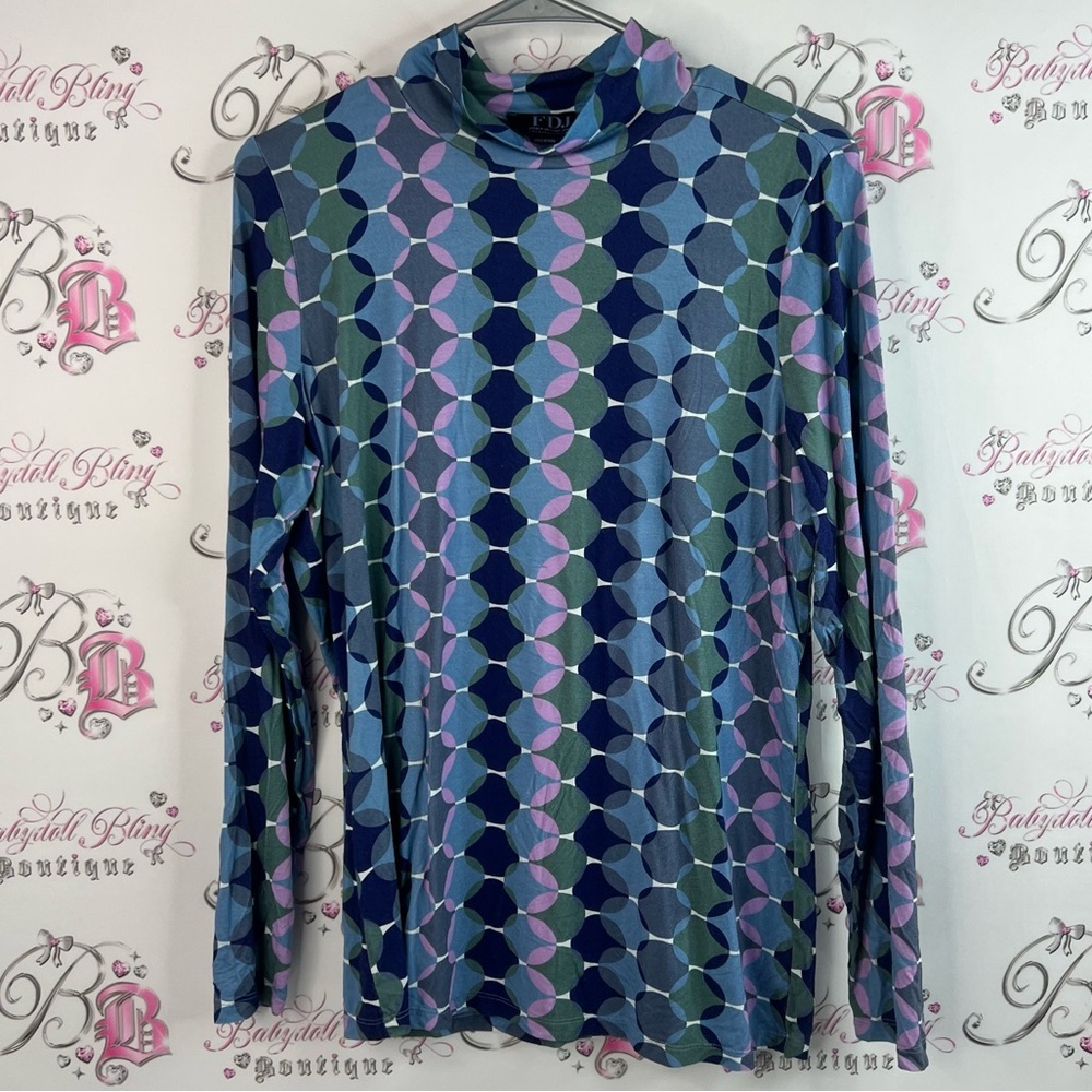FDJ turtleneck blue green purple white Colorful Geometric Long Sleeve Top